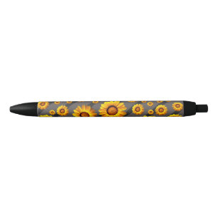 Mooie gele bloemen op grijze, zwarte strepen inkt pen