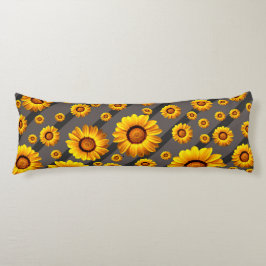 Mooie gele bloemen op grijze, zwarte strepen lichaamskussen