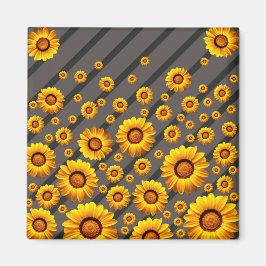 Mooie gele bloemen op grijze, zwarte strepen magneet