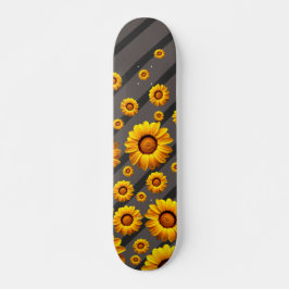 Mooie gele bloemen op grijze, zwarte strepen persoonlijk skateboard