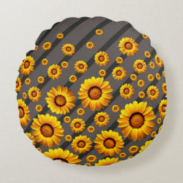 Mooie gele bloemen op grijze, zwarte strepen rond kussen