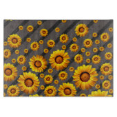 Mooie gele bloemen op grijze, zwarte strepen snijplank (Voorkant)