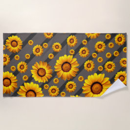 Mooie gele bloemen op grijze, zwarte strepen strandlaken