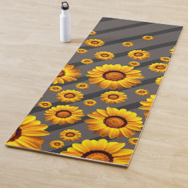 Mooie gele bloemen op grijze, zwarte strepen yogamat