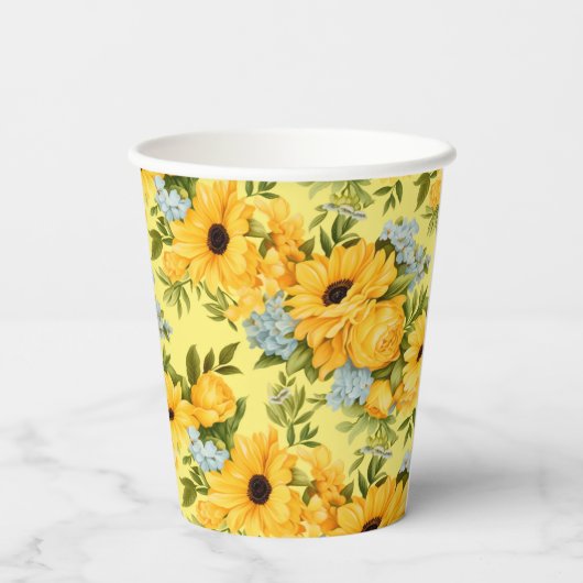 Mooie gele bloemen papieren bekers (Achterkant)