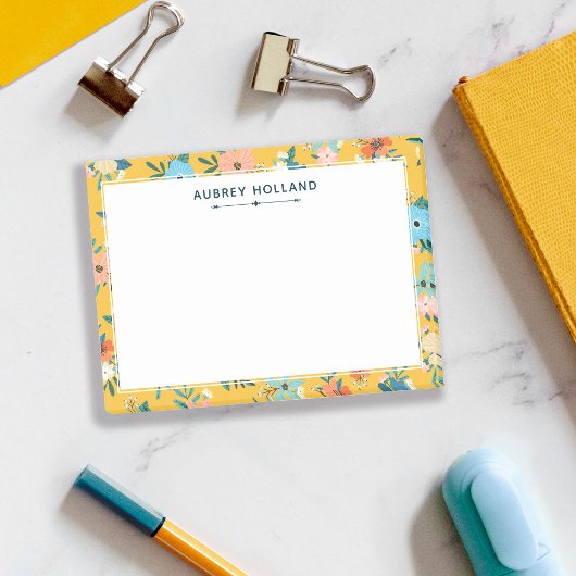 Mooie Gele Bloemmotief Voeg Naam Toe Post-it® Notes