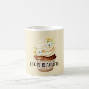 Mooie Gele Crème Bloemige Cupcake Koffiemok