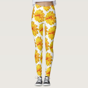 Mooie gele dahlia bloemen op witte achtergrond leggings