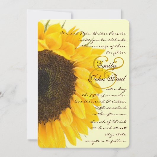Mooie gele elegantie zonnebloem bruiloft kaart (Voorkant)