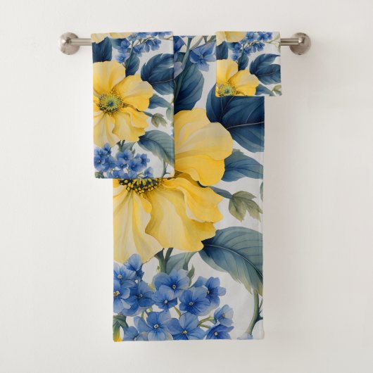 Mooie gele en blauwe bloemen bad handdoek (Insitu)