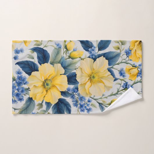 Mooie gele en blauwe bloemen bad handdoek (Handdoek)