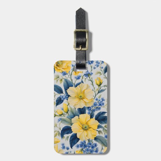 Mooie gele en blauwe bloemen bagagelabel (Voorkant verticaal)