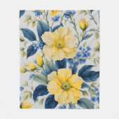 Mooie gele en blauwe bloemen fleece deken (Voorkant)