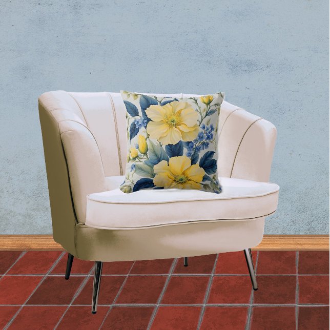 Mooie gele en blauwe bloemen kussen (Creator heeft geüpload)