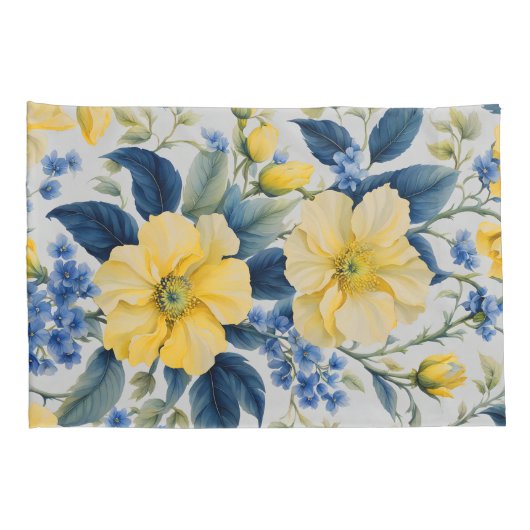 Mooie gele en blauwe bloemen kussensloop (Achterkant-Rechts)