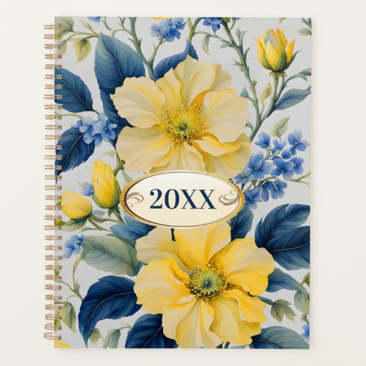 Mooie gele en blauwe bloemen planner (Voorkant)