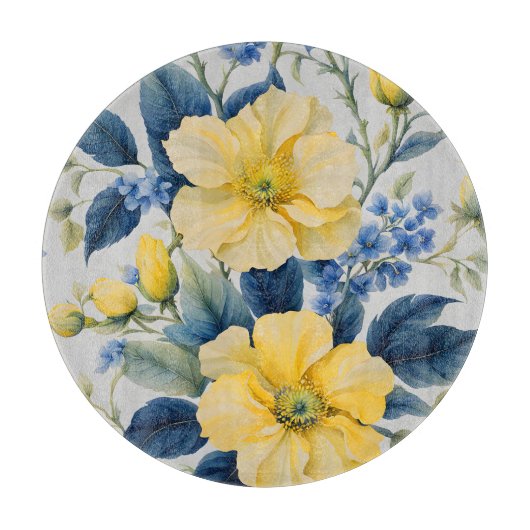 Mooie gele en blauwe bloemen snijplank (Voorkant)