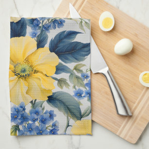 Mooie gele en blauwe bloemen theedoek