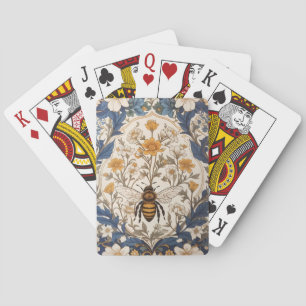 Mooie Gele en Blauwe Bloemige Vintage Bij Pokerkaarten