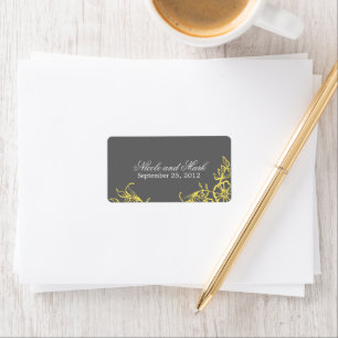 Mooie gele en grijze Floral Weddenschap Etiket