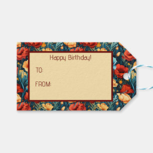 Mooie gele en rode bloemen Botanische Print Cadeaulabel