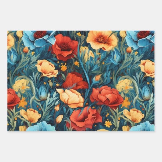 Mooie gele en rode bloemen Botanische Print Inpakpapier Vel (Voorkant 2)