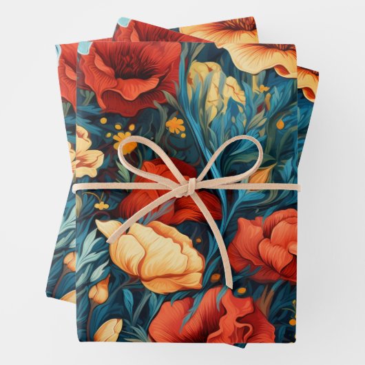 Mooie gele en rode bloemen Botanische Print Inpakpapier Vel (In situ)