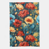 Mooie gele en rode bloemen Botanische Print Theedoek (Verticaal)