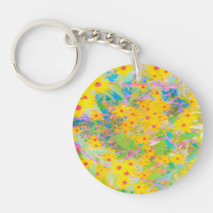 Mooie Gele en Rode Bloemen met Turkoois Sleutelhanger
