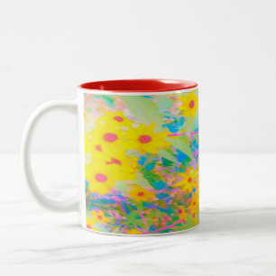 Mooie Gele en Rode Bloemen met Turkoois Tweekleurige Koffiemok