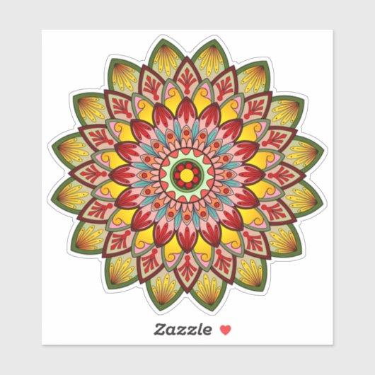 Mooie Gele en rode mandala Sticker (Vel)