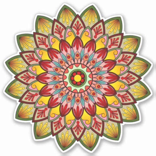 Mooie Gele en rode mandala Sticker (Voorkant)