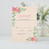 Mooie gele en roze rozen RSVP kaartje (Staand voorkant)