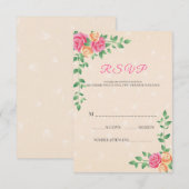Mooie gele en roze rozen RSVP kaartje (Voorkant / Achterkant)