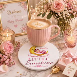 Mooie Gele Halvemaan Baby Shower Ronde Kartonnen Onderzetter