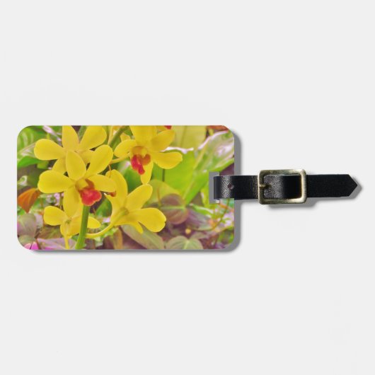 Mooie gele herfstorchideeën bagagelabel (Voorkant horizontaal)