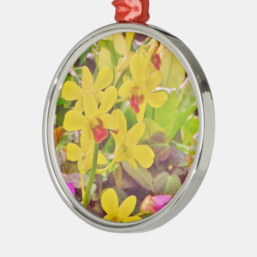 Mooie gele herfstorchideeën metalen ornament (Links)