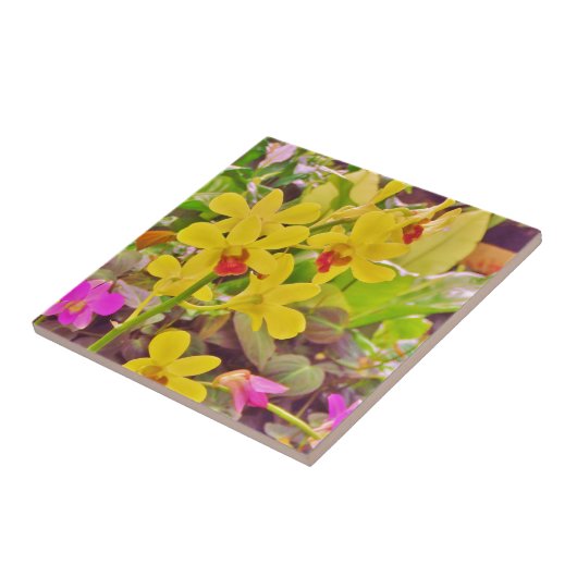 Mooie gele herfstorchideeën tegeltje (Zijkant)