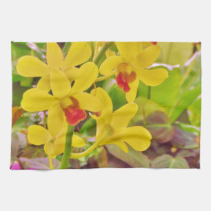 Mooie gele herfstorchideeën theedoek