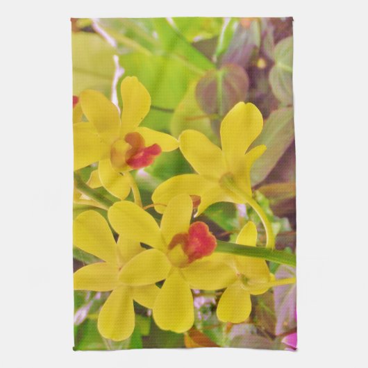 Mooie gele herfstorchideeën theedoek (Verticaal)