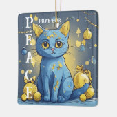 Mooie gele kat met blauwe ogen - oekraïne keramisch ornament (Links)