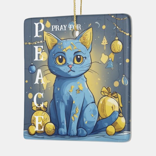 Mooie gele kat met blauwe ogen - oekraïne keramisch ornament (Links)