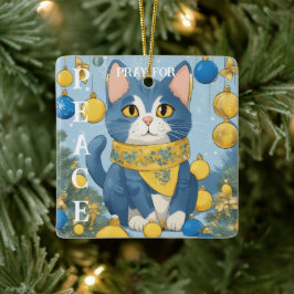 Mooie gele kat met blauwe ogen - oekraïne keramisch ornament