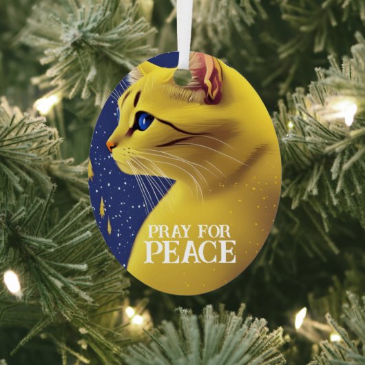 Mooie gele kat met blauwe ogen - oekraïne metalen ornament (Insitu)
