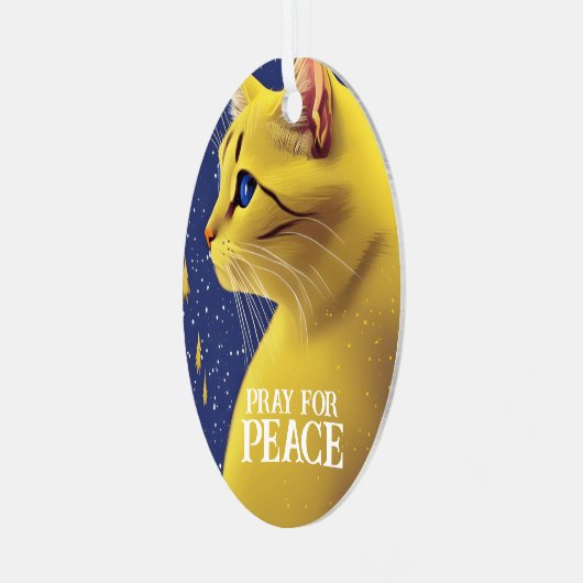 Mooie gele kat met blauwe ogen - oekraïne metalen ornament (Voorkant links)