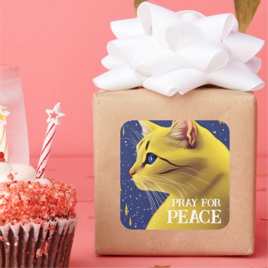 Mooie gele kat met blauwe ogen - oekraïne vierkante sticker (Feest)