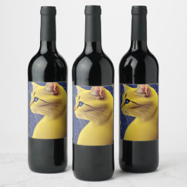 Mooie gele kat met blauwe ogen wijn etiket