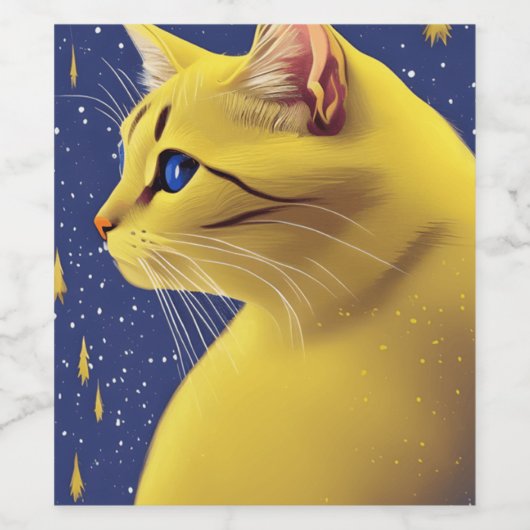 Mooie gele kat met blauwe ogen wijn etiket (Enkel label)