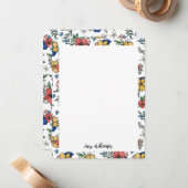 Mooie gele koraal blauwe bloemnaam in script notitiekaartje (Voorkant / Achterkant in situ)