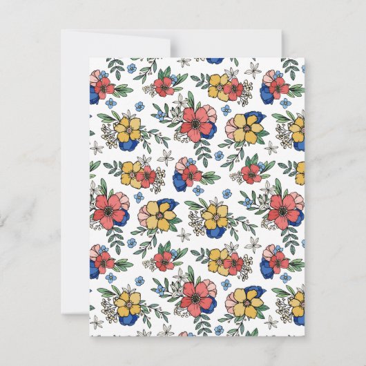 Mooie gele koraal blauwe bloemnaam in script notitiekaartje (Achterkant)